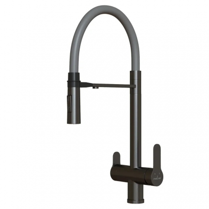 Смеситель для кухни 35k MIXLINE MLSS-0401BL серый гиб. излив магнит, подкл.к фильтру, ЧЕРНЫЙ ГРАФИТ, однорычажный, черный