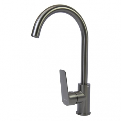 Смеситель для кухни 35k MIXLINE ML15-031GR высокий излив б/отв боковая п/гайку (без подводки) ГРАФИТ однорычажный, серый