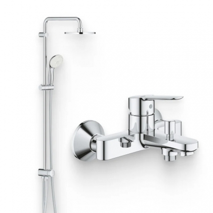 Душевой комплект Смеситель Grohe BauEdge 23605000 + Стойка New Tempesta Rustic 26452001 хром,  в современном стиле