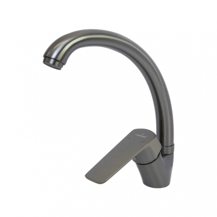 Смеситель для кухни 35k MIXLINE ML15-032GR высокий излив б/отв боковая п/гайку (без подводки) ГРАФИТ однорычажный, серый