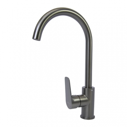 Смеситель для кухни 35k MIXLINE ML14-032GR высокий излив б/отв боковая п/гайку ГРАФИТ (без подводки) однорычажный, серый
