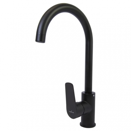 Смеситель для кухни 35k MIXLINE ML14-032BL высокий излив б/отв боковая п/гайку ЧЕРНЫЙ (без подводки) однорычажный, черный