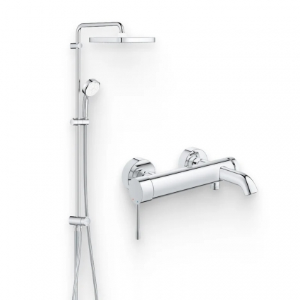 Душевой комплект Смеситель Grohe Essence New 33624001 + Стойка Tempesta Cosmopolitan System 250 Tempesta Cosmopolitan System 250 26694000 хром,  в современном стиле