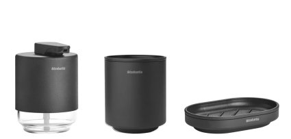 Набор Стакан Brabantia MindSet 303241 для зубных щеток, графит + Мыльница 303326 графитовая + Дозатор 303203 для жидкого мыла, графитовый, настольная