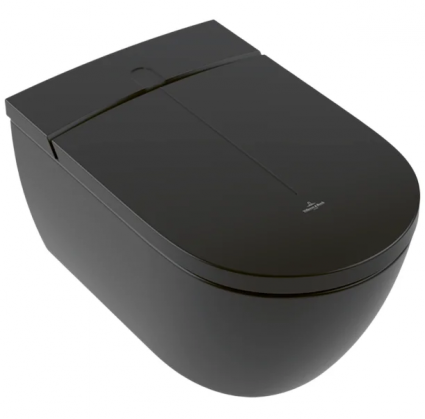Умный унитаз подвесной Villeroy & Boch Viclean V0E200R7 безободковый, с микролифтом, с биде, pure black, черный, 38.5x59.5 см