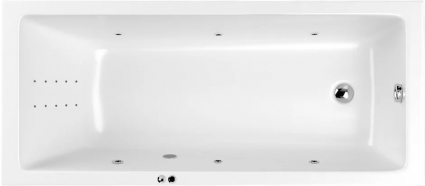 Акриловая ванна WHITECROSS Wave Slim Line Nano 170x75 см, встраиваемая, с гидромассажем, белая, с каркасом, со сливом-переливом, прямоугольная, объем 250 л.