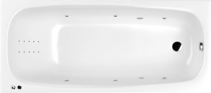 Акриловая ванна WHITECROSS Layla Slim Line Nano 170x75 см, встраиваемая, с гидромассажем, белая, с каркасом, со сливом-переливом, прямоугольная, объем 230 л.