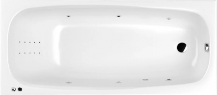 Акриловая ванна WHITECROSS Layla Line Nano 170x75 см, встраиваемая, с гидромассажем, белая, с каркасом, со сливом-переливом, прямоугольная, объем 230 л.
