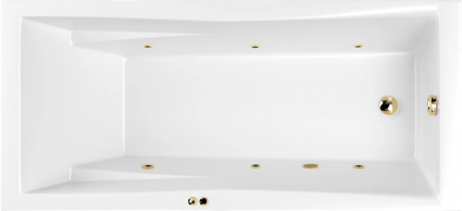 Акриловая ванна WHITECROSS Palace Soft 180x80 см, встраиваемая, с гидромассажем, белая, с каркасом, со сливом-переливом, фурнитура золото, прямоугольная, объем 260 л.