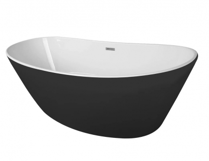 Ванна акриловая Azario EASTON 1800x820x600 белая с черными внешними стенками, свободностоящая, в комплекте с сифоном и металлической рамой (AZ-1337B), овальная, объем 260 л.