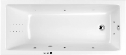 Акриловая ванна WHITECROSS Wave Smart Nano 160x70 см, встраиваемая, с гидромассажем, белая, с каркасом, со сливом-переливом, прямоугольная, объем 195 л.