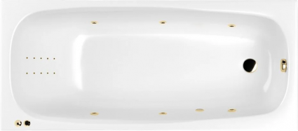 Акриловая ванна WHITECROSS Layla Line Nano 170x75 см, встраиваемая, с гидромассажем, белая, с каркасом, со сливом-переливом, фурнитура золото, прямоугольная, объем 230 л.
