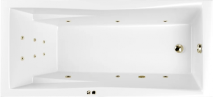 Акриловая ванна WHITECROSS Palace Line 180x80 см, встраиваемая, с гидромассажем, белая, с каркасом, со сливом-переливом, фурнитура бронза, прямоугольная, объем 260 л.