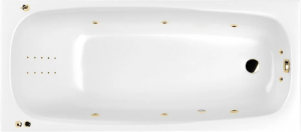 Акриловая ванна WHITECROSS Layla Slim Smart Nano 170x75 см, встраиваемая, с гидромассажем, белая, с каркасом, со сливом-переливом, фурнитура золото, прямоугольная, объем 230 л.