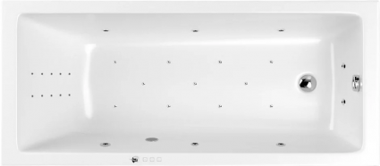 Акриловая ванна WHITECROSS Wave Ultra Nano 160x80 см, встраиваемая, с гидромассажем, белая, с каркасом, со сливом-переливом, прямоугольная, объем 230 л.