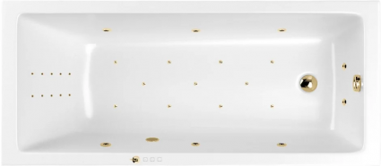 Акриловая ванна WHITECROSS Wave Ultra Nano 170x75 см, встраиваемая, с гидромассажем, белая, с каркасом, со сливом-переливом, фурнитура золото, прямоугольная, объем 250 л.