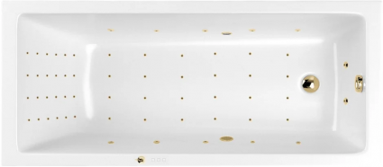Акриловая ванна WHITECROSS Wave Slim Nano 170x75 см, встраиваемая, с гидромассажем, белая, с каркасом, со сливом-переливом, фурнитура золото, прямоугольная, объем 250 л.