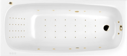 Акриловая ванна WHITECROSS Layla Nano 170x75 см, встраиваемая, с гидромассажем, белая, с каркасом, со сливом-переливом, фурнитура золото, прямоугольная, объем 230 л.