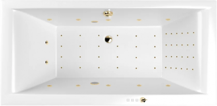 Акриловая ванна WHITECROSS Savia Duo Nano 170x80 см, встраиваемая, с гидромассажем, белая, с каркасом, со сливом-переливом, фурнитура золото, прямоугольная, объем 250 л.