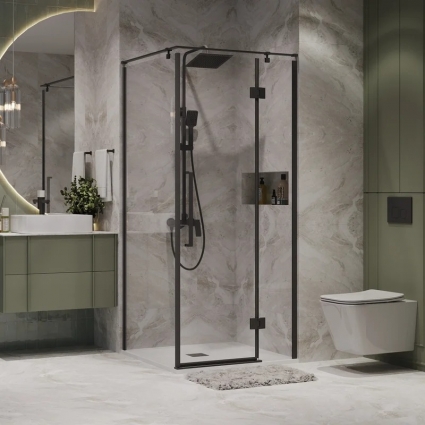 Душевой уголок Niagara Nova NG-6831-34BLACK 90x90, профиль черный матовый, стекло прозрачное, квадратный, двери распашные