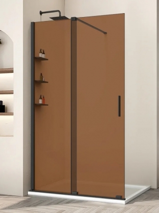 Душевая перегородка Vincea Walk-in WSL VSW-1WSL120GSB 120 см, профиль матовый черный, стекло янтарь в современном стиле