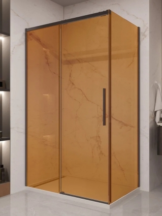 Душевой уголок Vincea Stella VSR-1ST9012GSB 120x90 см, профиль матовый черный, стекло янтарь, прямоугольный, двери раздвижные