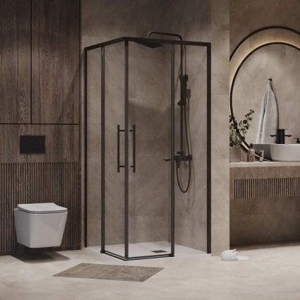 Душевой уголок Niagara Nova NG-6828-34BLACK 80x80, профиль черный матовый, стекло прозрачное, квадратный, двери раздвижные