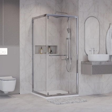 Душевой уголок Niagara Nova NG-6633-34 90x90, профиль хром, стекло прозрачное, квадратный, двери раздвижные