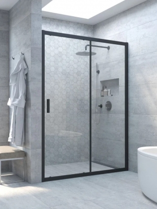 Душевая дверь в нишу Vegas Glass ZP Novo h2000 110 02М 01 110 см, профиль матовый черный, стекло прозрачное, раздвижная