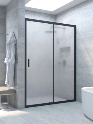 Душевая дверь в нишу Vegas Glass ZP Novo h2000 100 02М 10 100 см, профиль матовый черный, стекло сатин, раздвижная