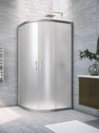 Душевой уголок Vegas Glass ZS NOVO 80 07 10 профиль матовый хром, стекло сатин, четверть круга, двери раздвижные