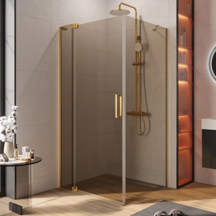 Душевой уголок Cezares Slider AH 1 100-90/100 BR BORO профиль брашированное золото, стекло бронза, квадратный, двери распашные