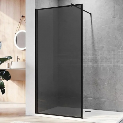 Душевая перегородка Veconi Korato KR81B-80-05-C8 80 см, профиль матовый черный, стекло тонированное в современном стиле