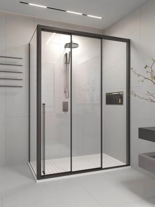 Душевой уголок Veconi Premium Prato 300 SP B-R 100х80, профиль матовый черный, стекло прозрачное, прямоугольный, двери раздвижные