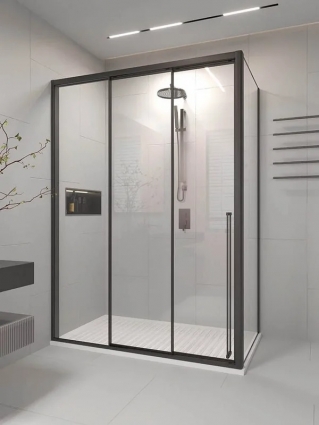 Душевой уголок Veconi Premium Prato 300 SP B-L 100х100, профиль матовый черный, стекло прозрачное, квадратный, двери раздвижные