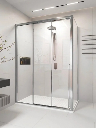Душевой уголок Veconi Premium Prato 300 SP CH-L 140х90, профиль матовый хром, стекло прозрачное, прямоугольный, двери раздвижные