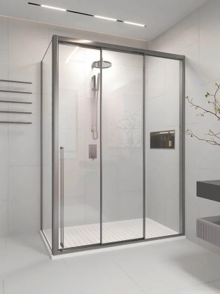 Душевой уголок Veconi Premium Prato 300 SP GR-R 150х80, профиль брашированный графит, стекло прозрачное, прямоугольный, двери раздвижные