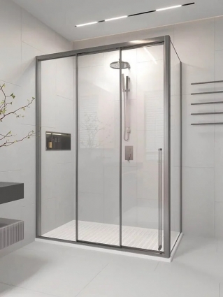 Душевой уголок Veconi Premium Prato 300 SP GR-L 160х80, профиль брашированный графит, стекло прозрачное, прямоугольный, двери раздвижные