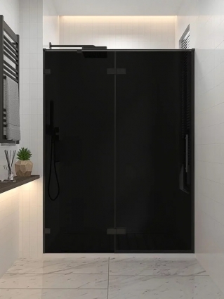 Душевая дверь в нишу Veconi Premium Alassio BB 150x200, профиль матовый черный, стекло тонированное, распашная