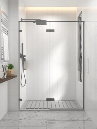 Душевая дверь в нишу Veconi Premium Alassio GR 150x200, профиль брашированный графит, стекло прозрачное, распашная