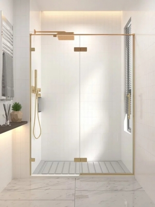Душевая дверь в нишу Veconi Premium Alassio G 130x200, профиль брашированное золото, стекло прозрачное, распашная