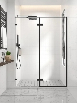 Душевая дверь в нишу Veconi Premium Alassio B 150x200, профиль матовый черный, стекло прозрачное, распашная