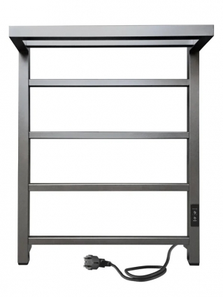 Полотенцесушитель электрический Indigo Forma LEF60-50GFMRt 60x55 см, подключение справа, слева, скрытое подключение справа, graphite metallic, лесенка, из стали, с полкой в современном стиле