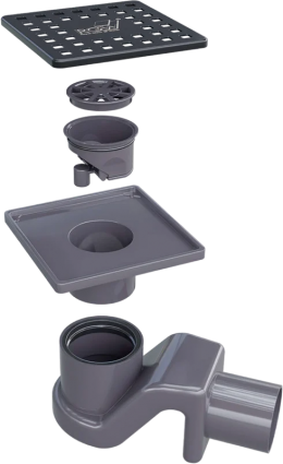 Душевой трап RGW Shower Drain SDR-14 10x10, в пол, черный, с сифоном, выпуск боковой