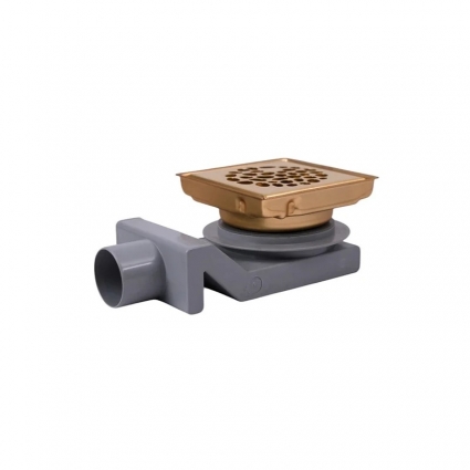 Душевой трап Plumberia Selection PS Stones PSS13OB 13x13, в пол, брашированное золото, с сифоном, выпуск боковой