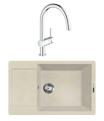 Комплект Мойка Lava L8.CRE, crema + Смеситель Grohe Minta 3291800E, хром, матовая, прямоугольная