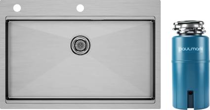 Комплект Мойка Paulmark Kroner-Pro PM707551-BS, брашированная нержавеющая сталь + Измельчитель Intenso, прямоугольная