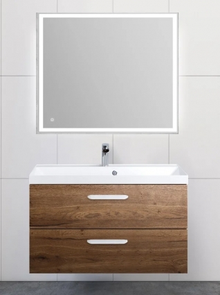 Мебель для ванной комнаты BelBagno Aurora 90 rovere tabacco, ручки белый глянец, подвесная, матовая