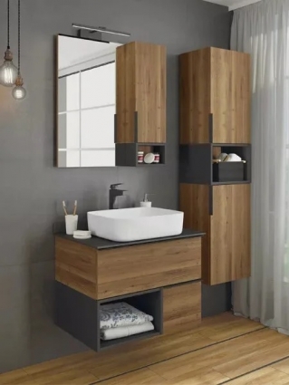 Мебель для ванной комнаты Comforty Штутгарт 75 подвесная, тёмно-коричневый дуб, матовая, с доводчиками