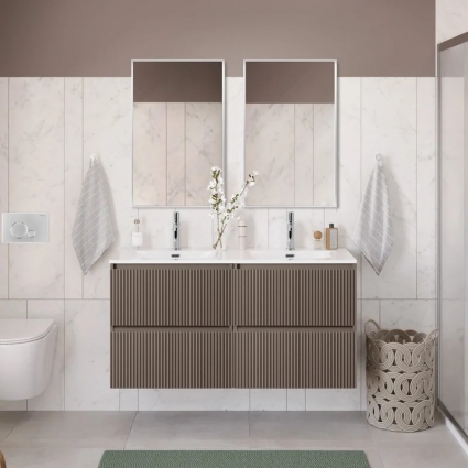 Мебель для ванной комнаты BelBagno Uno 120 подвесная, 4 ящика, матовая бежевая, с доводчиками